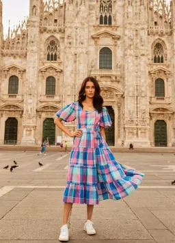 Bohemian Traders Midi Dress Blue/Pink Check Size 22 for rent on The Volte - image 1