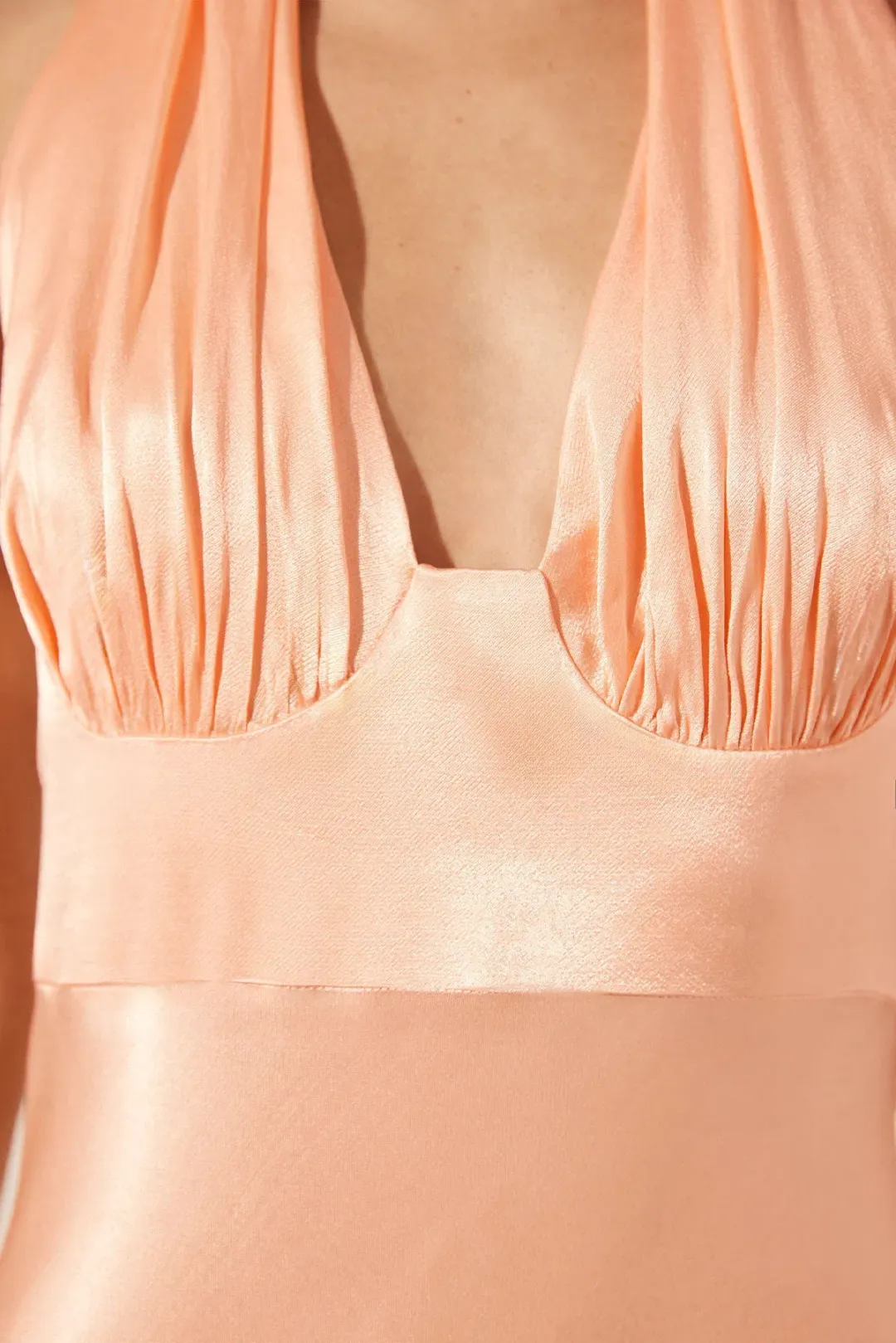 Shona Joy La Lune Plunged Halter Midi Dress in Peach Size 8 for rent on The Volte - main image