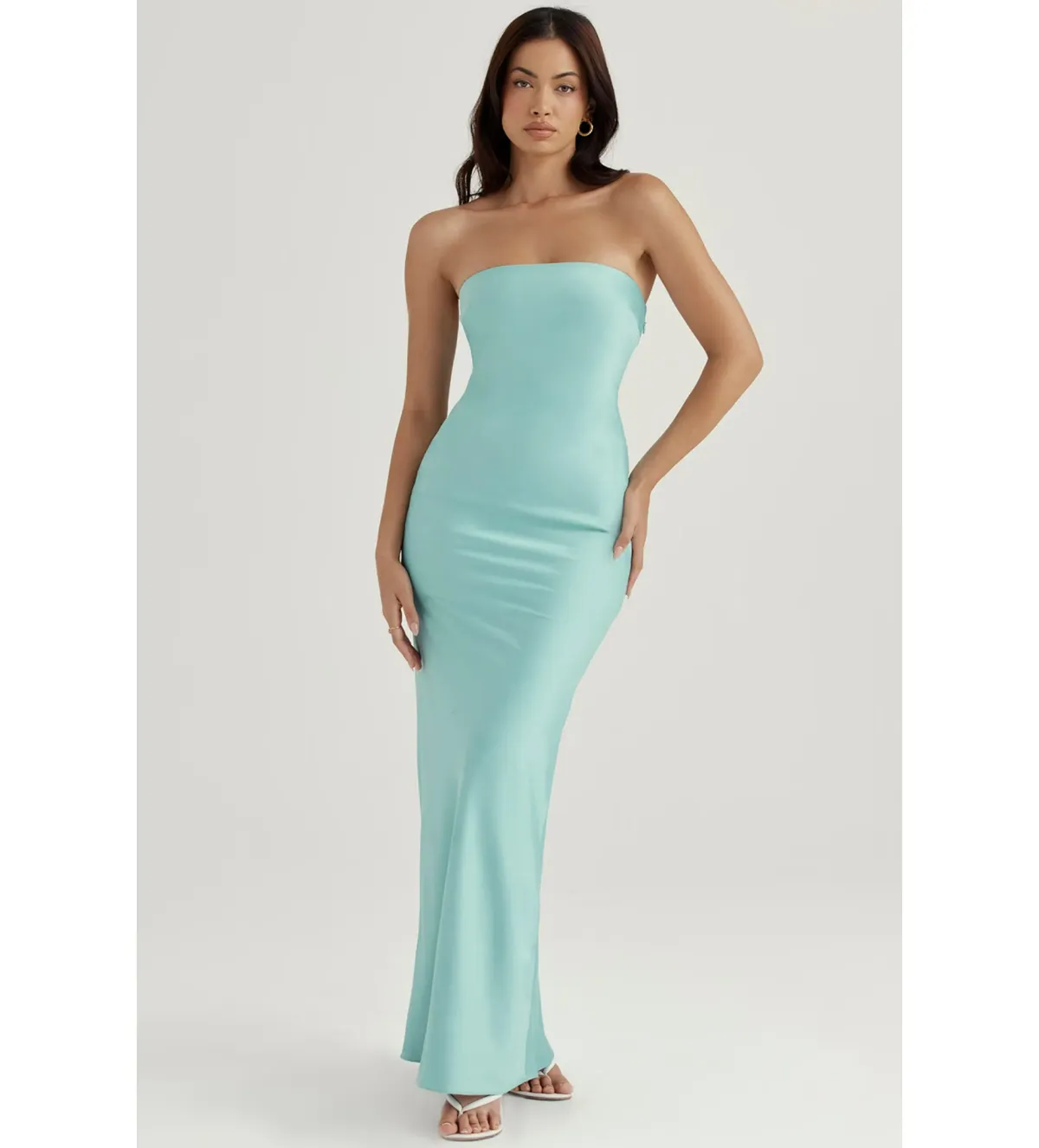 House of CB Alette Satin Maxi Dress Jade Size M / AU 10  for rent on The Volte - main image