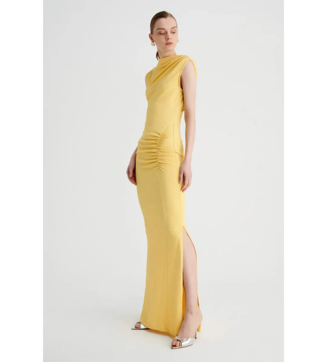 Suboo Vega Rouched Midid Dress in Butter Size AU 8 for rent on The Volte - main image