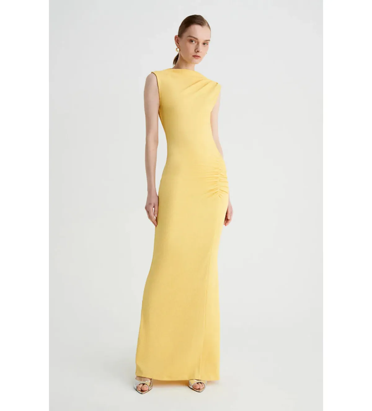Suboo Vega Rouched Midid Dress in Butter Size AU 8 for rent on The Volte - main image