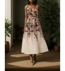 Zimmermann Illustration Midi Dress Tea Rococo Floral Size 1 / AU 8 for rent on The Volte - image 1