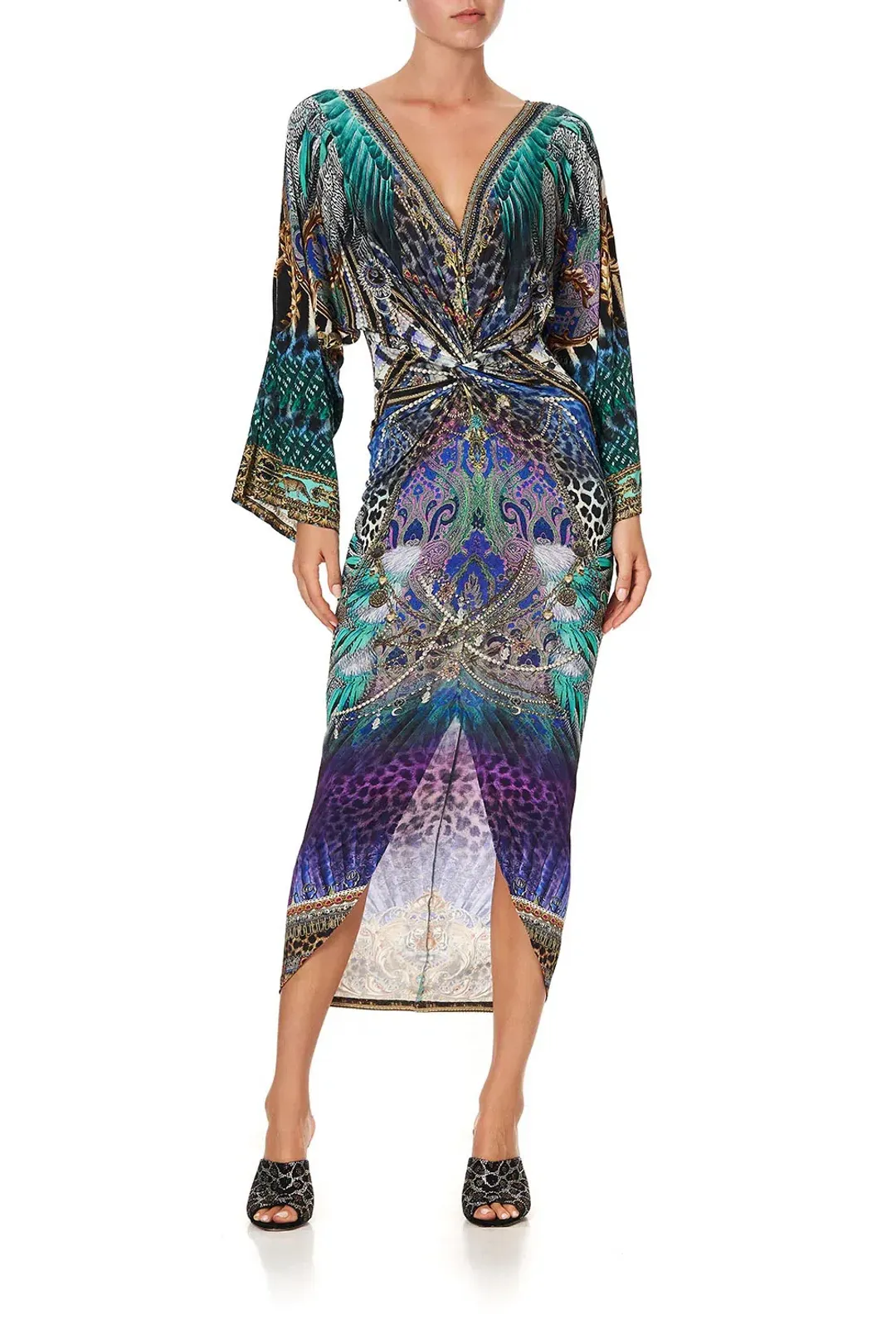 Camilla Animal Army Long Split Front Twist Midi Dress Print Size XXXL / AU 20 for rent on The Volte - main image