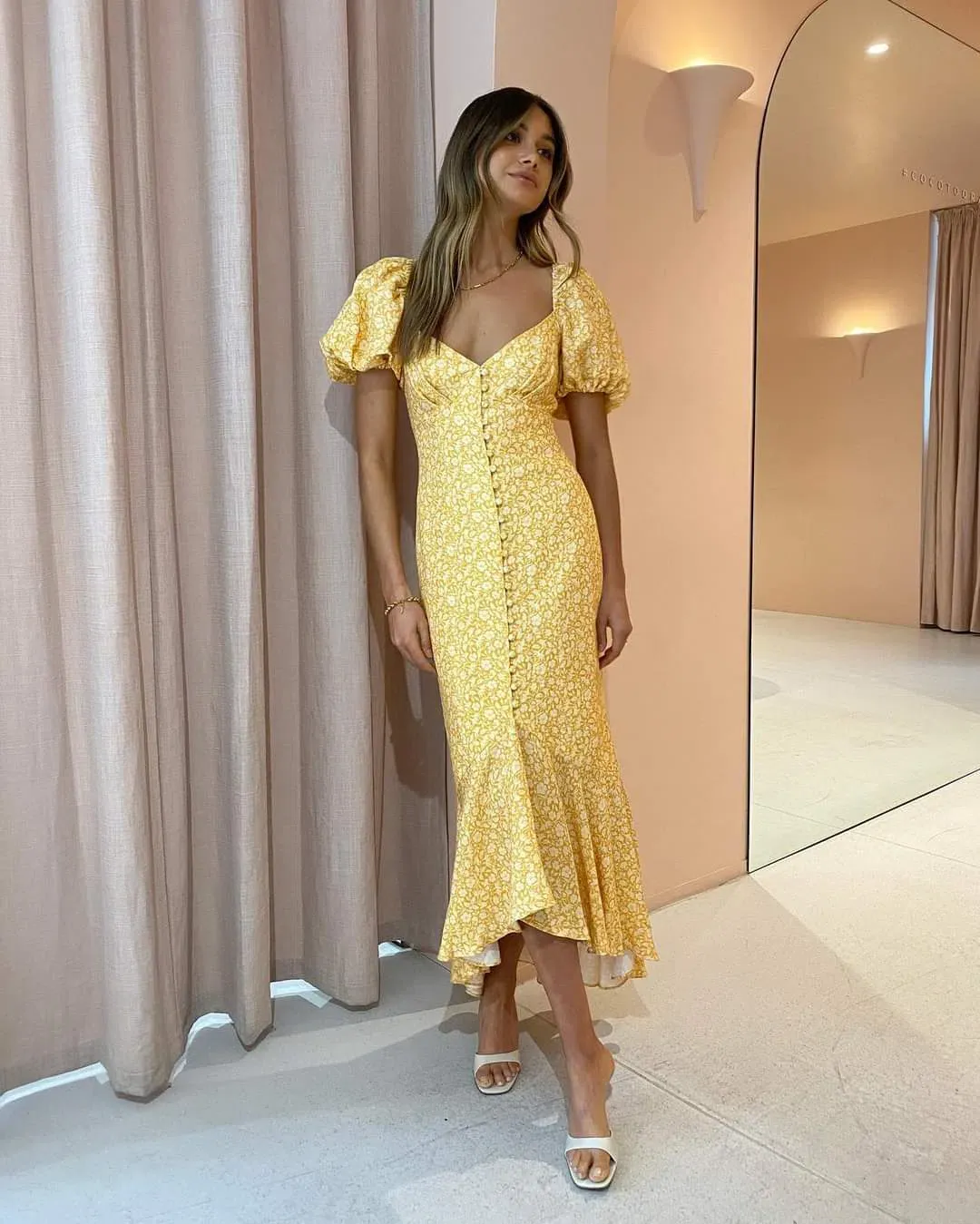 Significant Other Jacinta Midi Dress Champagne Pansy Size AU 10 for rent on The Volte - main image