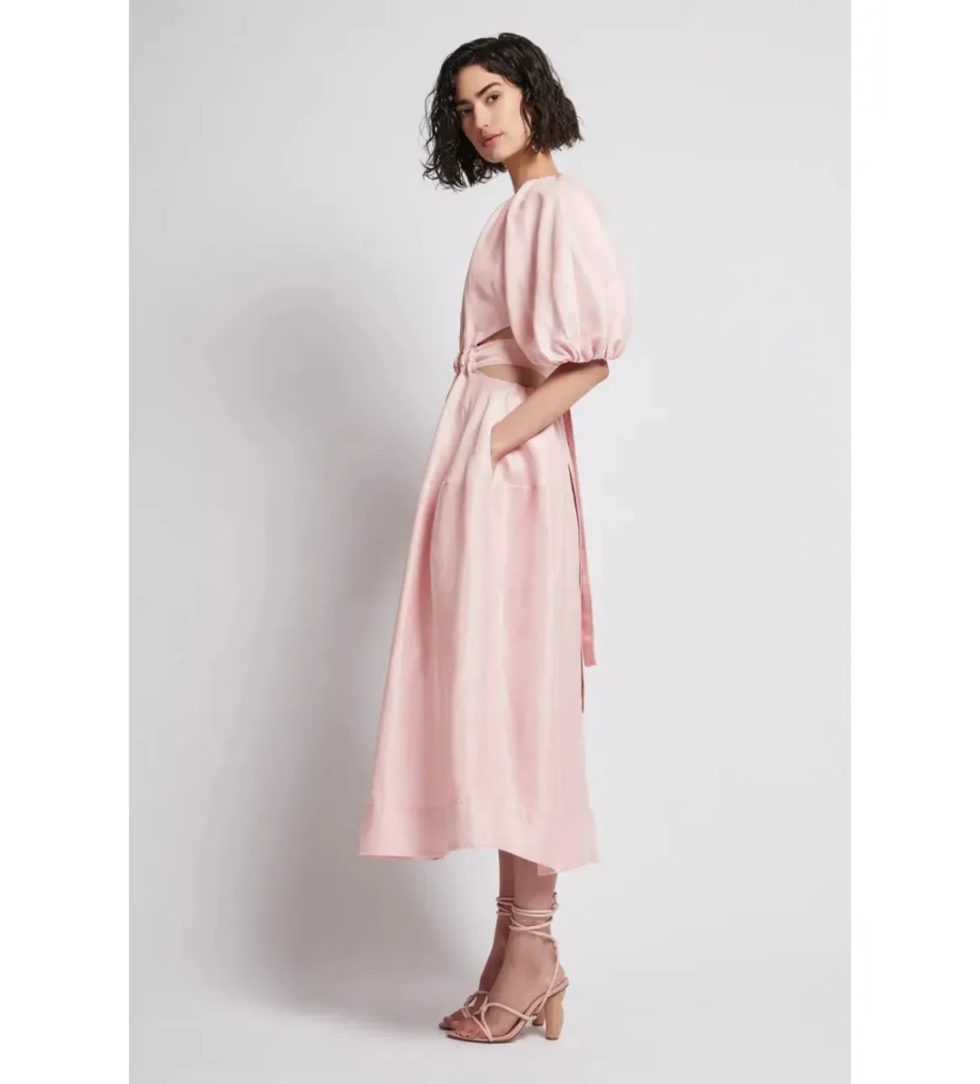 Aje Mimosa Soft Pink Cut Out Midi Dress Soft Pink Size AU 6 for rent on The Volte - main image