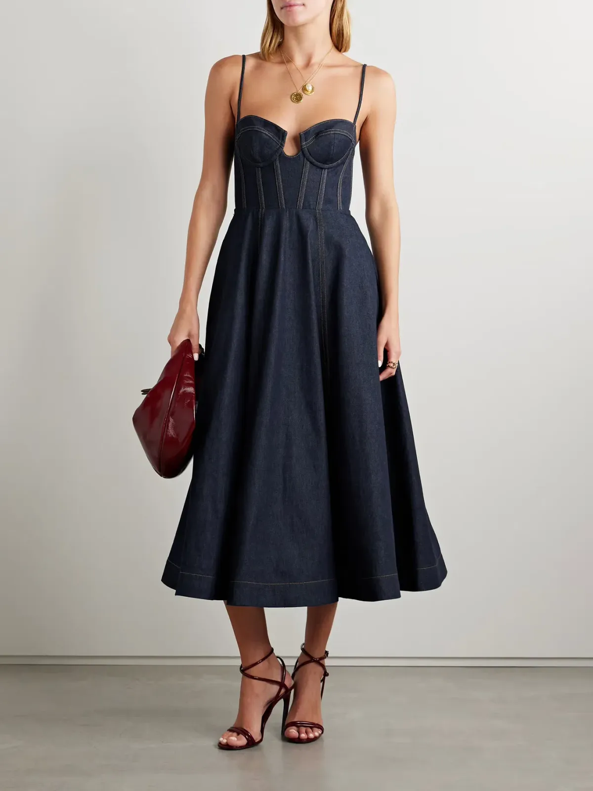 Zimmermann Crush Denim Bustier Midi Dress Navy Size 0P/Au 6  for rent on The Volte - main image