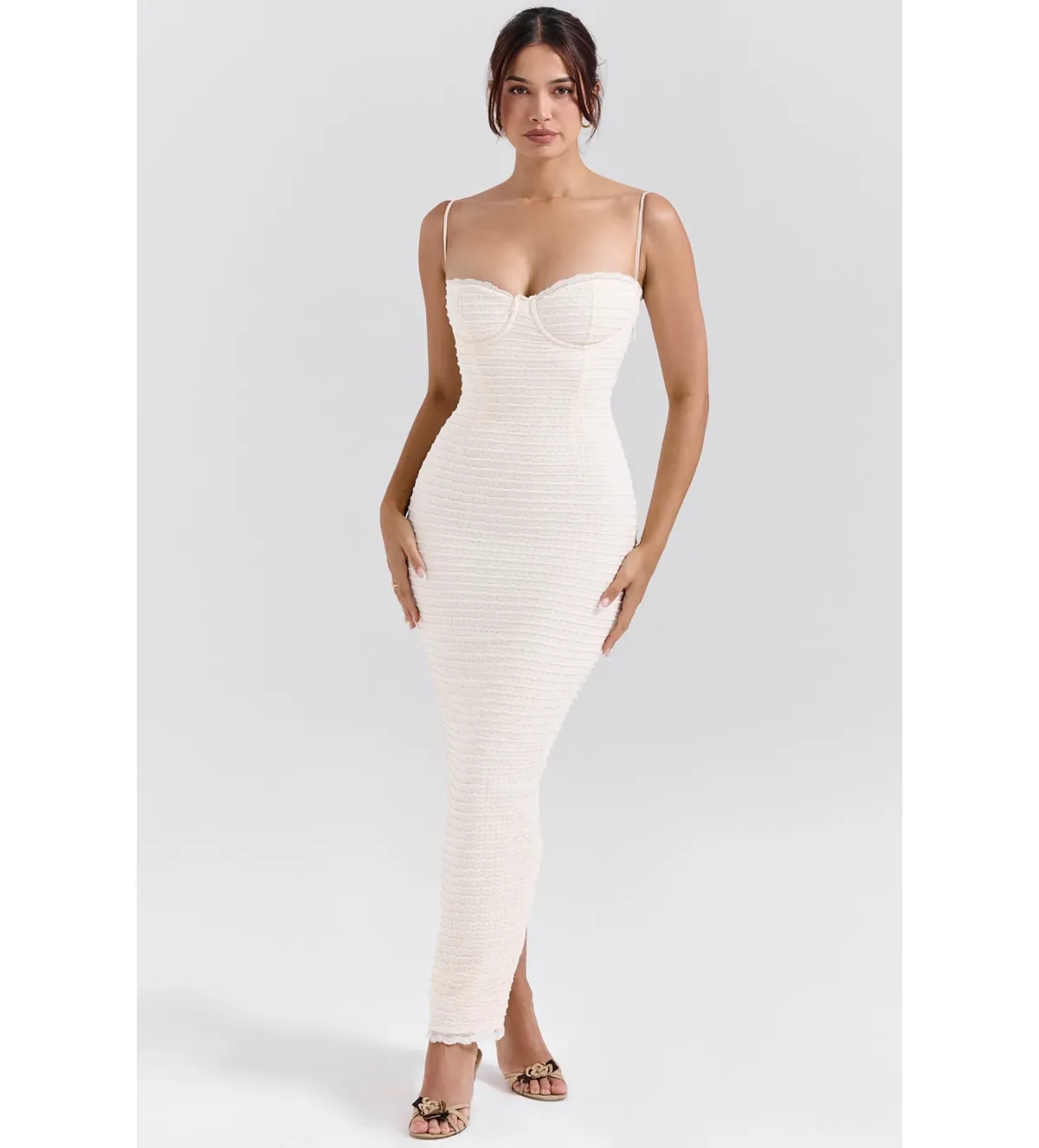 House of CB  Elinor Midi Dress Cream Tea Frill Size 8 for rent on The Volte - main image