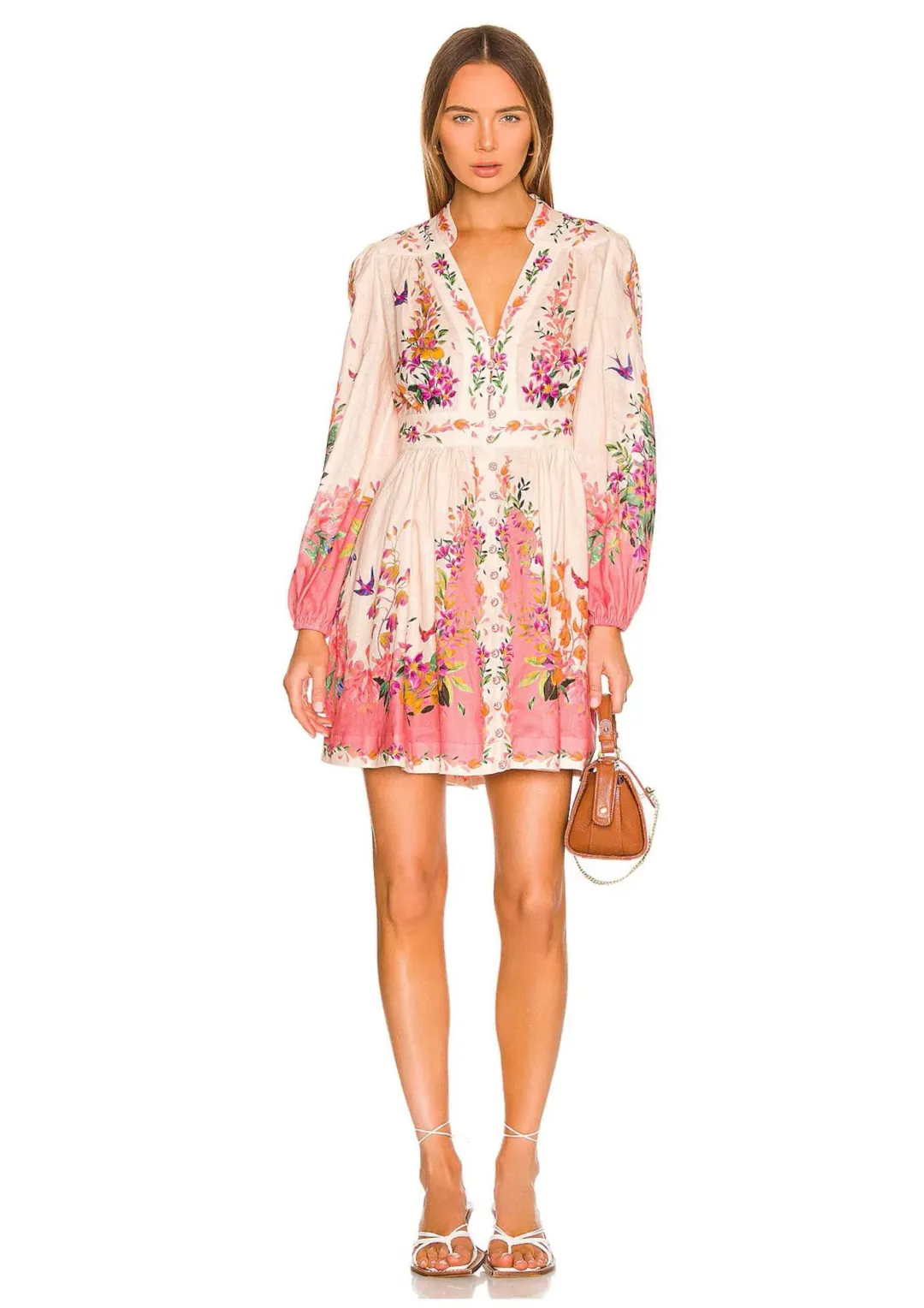 Zimmermann Tropicana Plunge Mini Dress Cream Floral Size 3 / AU 14 for rent on The Volte - main image