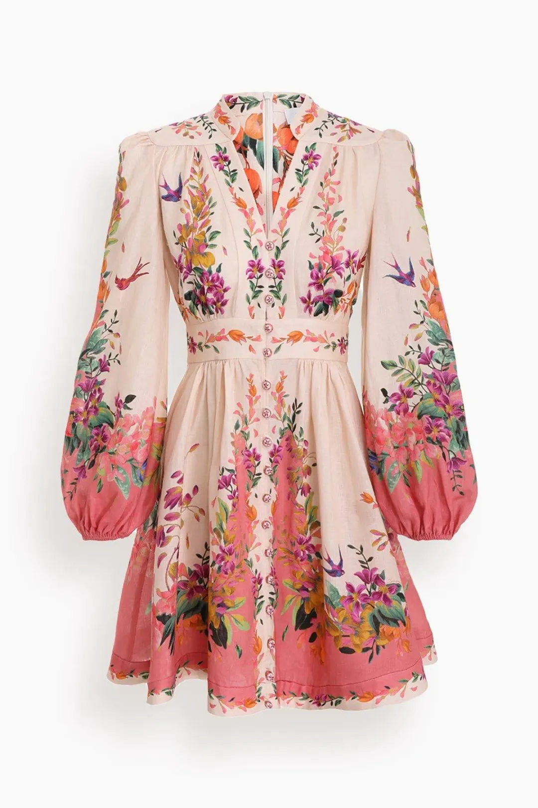 Zimmermann Tropicana Plunge Mini Dress Cream Floral Size 3 / AU 14 for rent on The Volte - main image