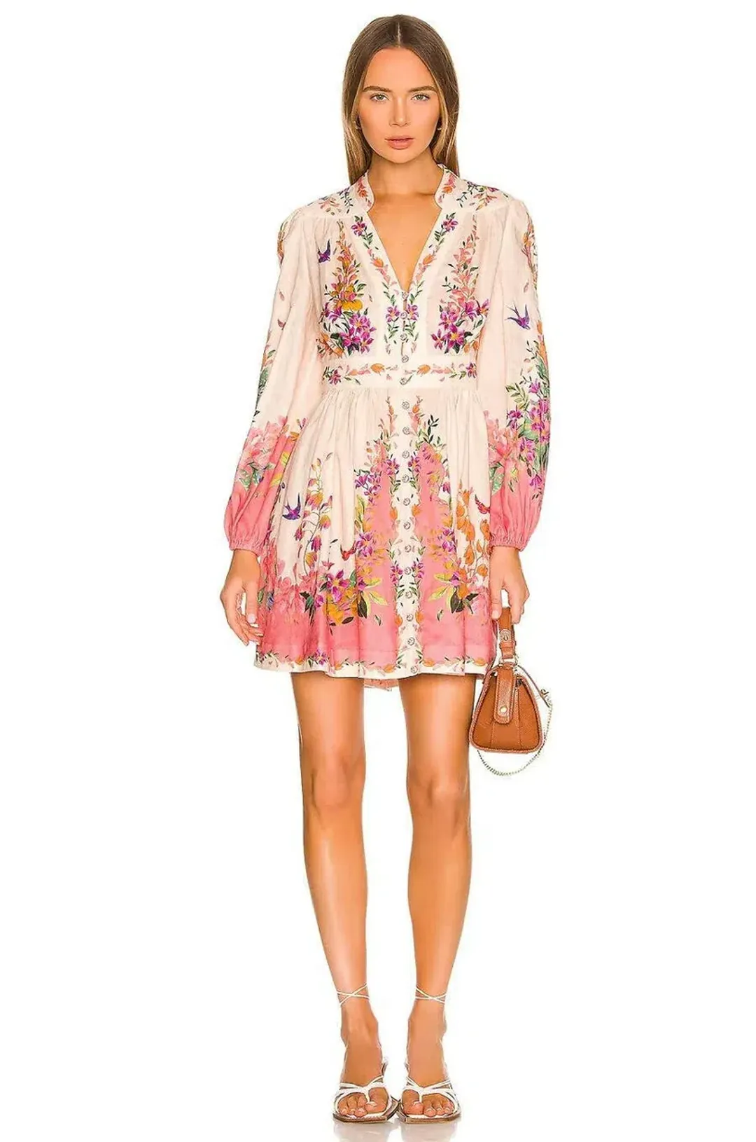 Zimmermann Tropicana Plunge Mini Dress Cream Floral Size 3 / AU 14 for rent on The Volte - main image