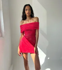 Benni Nico Off Shoulder Mini Dress in Watermelon Size 12 for rent on The Volte - image 3