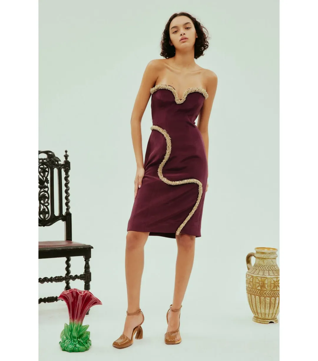 Alemais Orion Embellished Midi Dress Burgundy Size AU 10 for rent on The Volte - main image