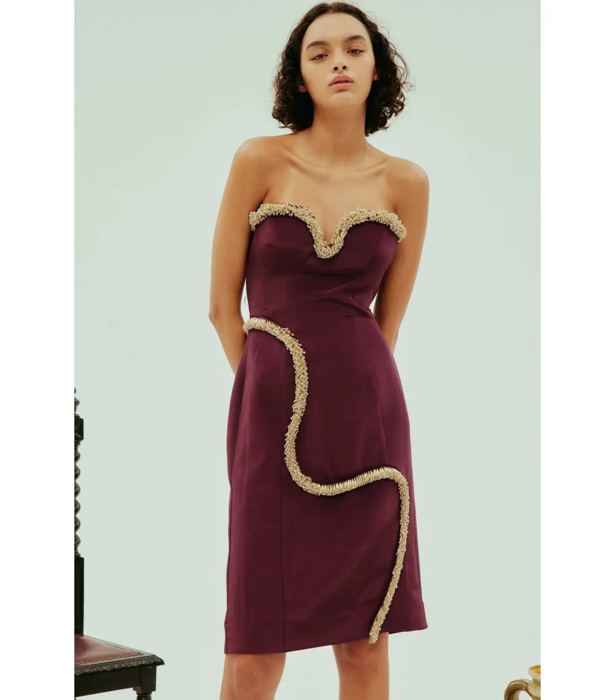 Alemais Orion Embellished Midi Dress Burgundy Size AU 10 for rent on The Volte - main image