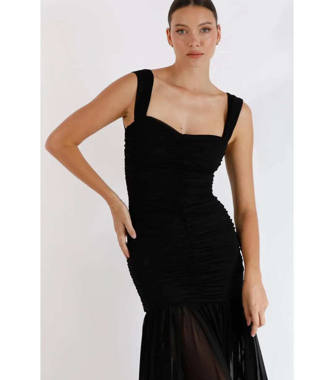 Pasduchas New Horizons Hourglass Midi Dress Black Size AU 8 for rent on The Volte - main image