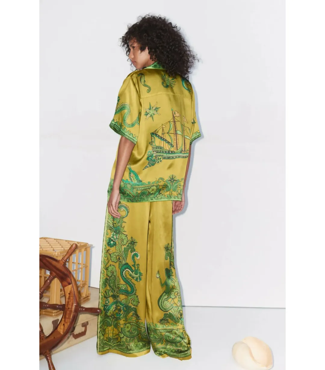Alemais Solaris Silk Shirt and Pant Set Green Print Size AU 4 for rent on The Volte - main image