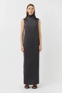 Camilla And Marc Emeline Satin Evening Maxi Dress In Charcoal Size 10  for rent on The Volte - image 1