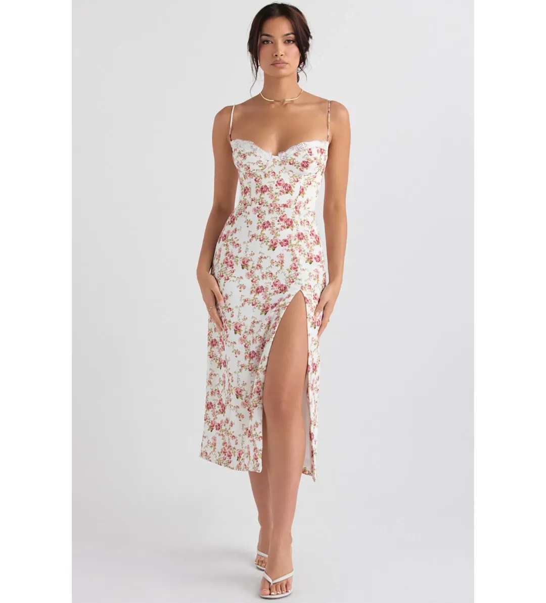 House Of Cb Charlotte Corset Midi Sundress  Rose Print Size M/AU 10 for rent on The Volte - main image