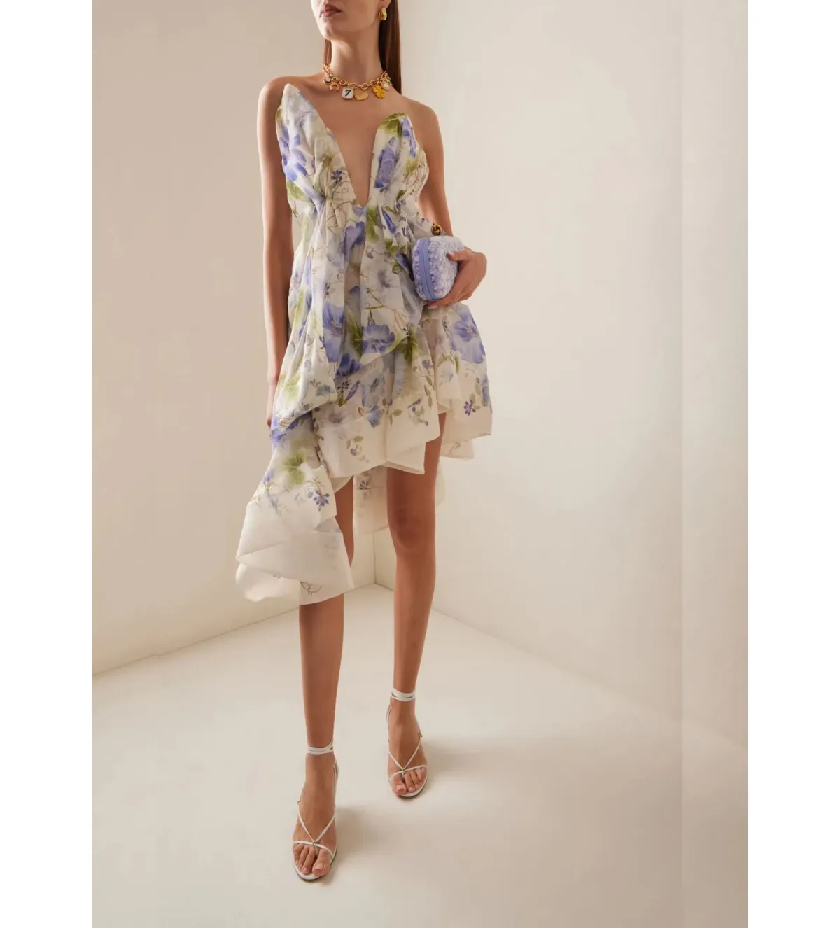 Zimmermann The Natura Draped Mini in Blue Floral  Size 3 /au 14 for rent on The Volte - main image
