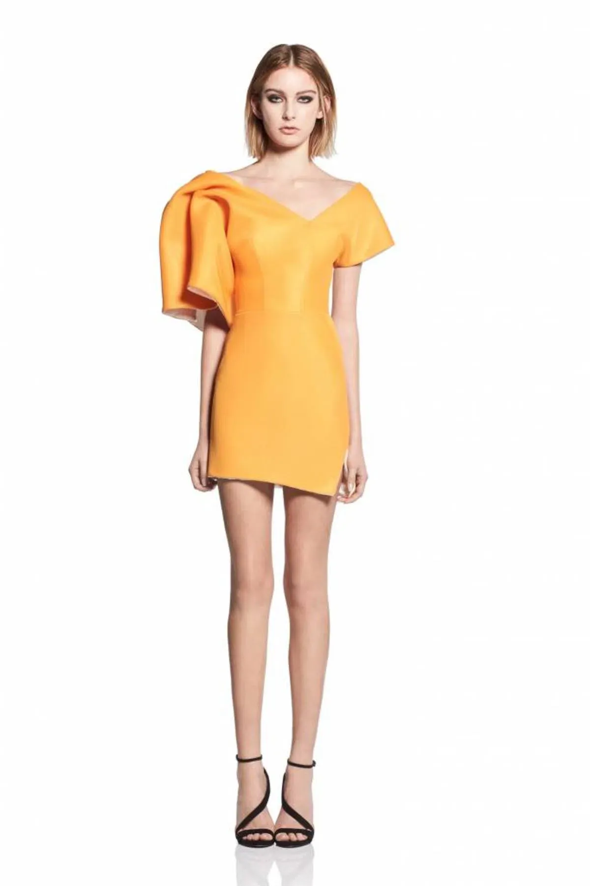 Toni Maticevski Peacock Cocktail Mini Dress Sunset Yellow Size 10 for rent on The Volte - main image