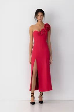 The Wolf Gang Flores Rose Midi Dress Red Size AU 8 for rent on The Volte - image 1