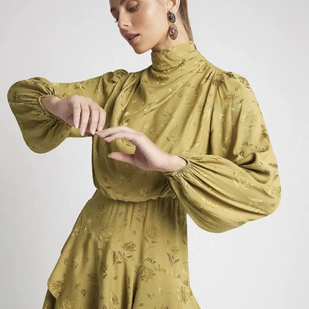 Sheike Gemma Mini Dress Olive Gold Size 10 for rent on The Volte - main image