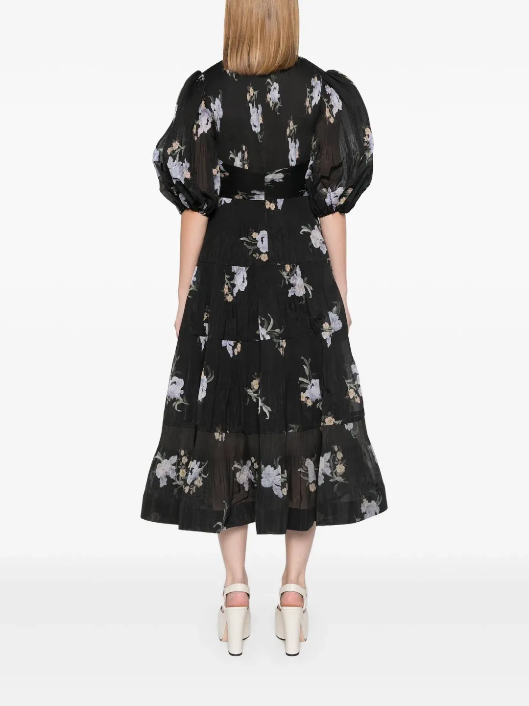 Zimmermann Pleated Midi Dress Black Iris Floral Size 1/ AU 10 for rent on The Volte - main image