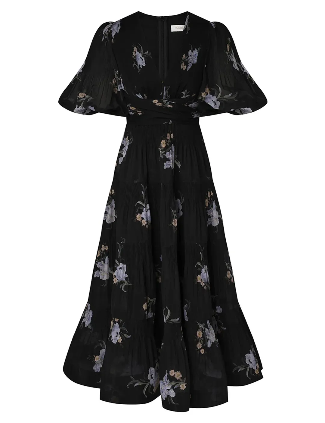 Zimmermann Pleated Midi Dress Black Iris Floral Size 1/ AU 10 for rent on The Volte - main image