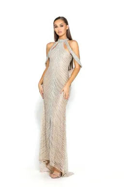 Portia and Scarlett Embellished Halter Gown Silver Nude Size 6 for rent on The Volte - image 1