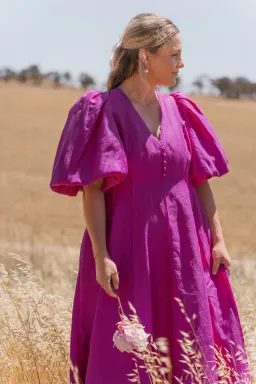 Aje Dusk Puff Sleeve Midi Dress Deep Magenta Size AU 16 for rent on The Volte - image 3