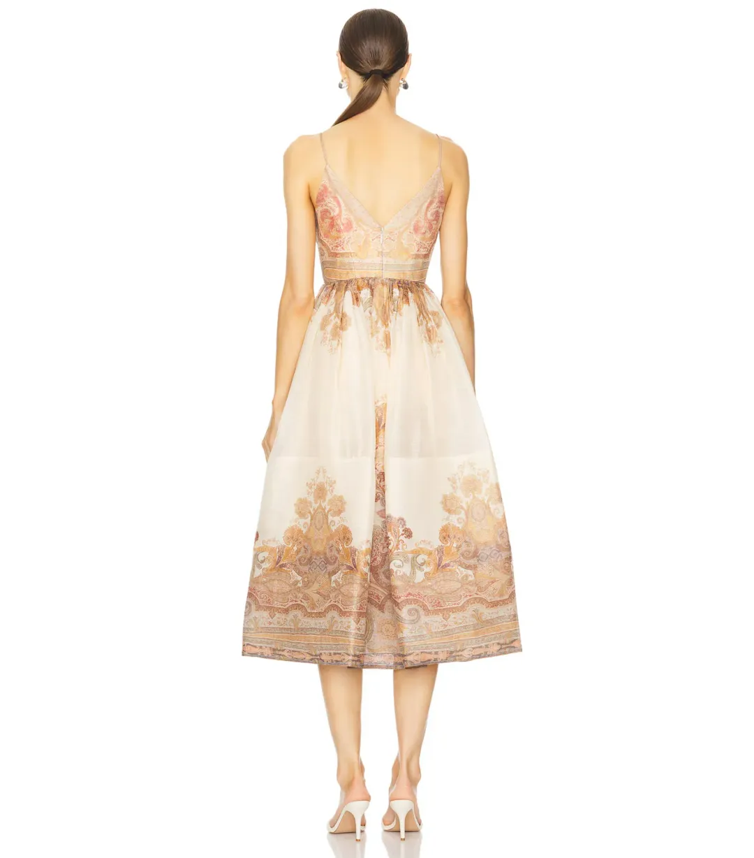 Zimmerman Illustration Draped Midi Dress In Cream Paisley Size 0 / AU 8 for rent on The Volte - main image