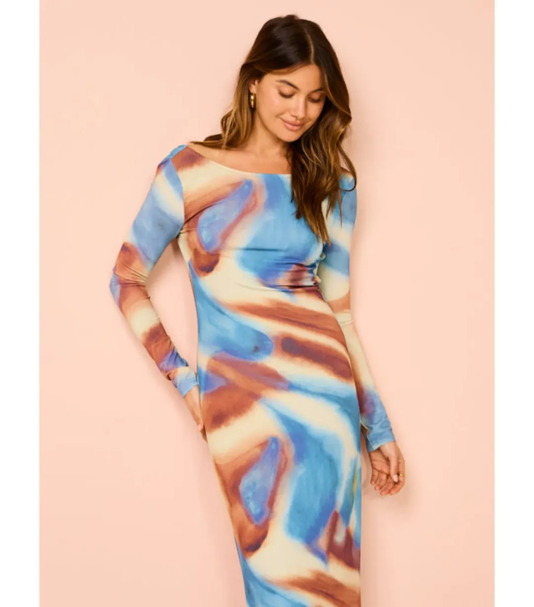 Issy Long Sleeve Maxi Dress in Blue Marble Size AU 16  for rent on The Volte - main image
