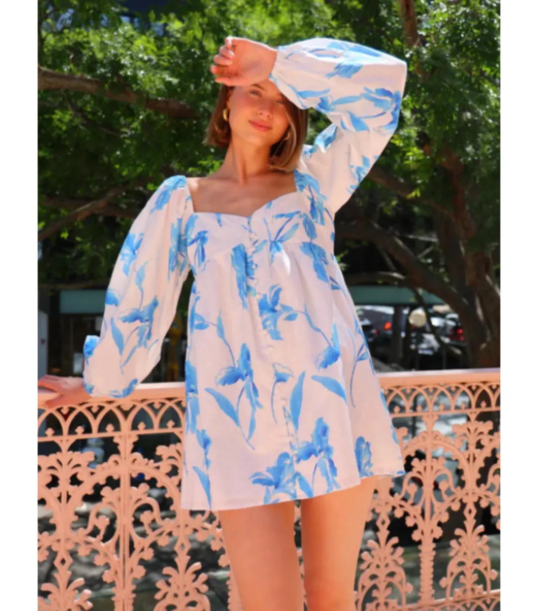 Issy Sweetheart Babydoll Dress in Blue Floral Print Size AU 14 for rent on The Volte - main image