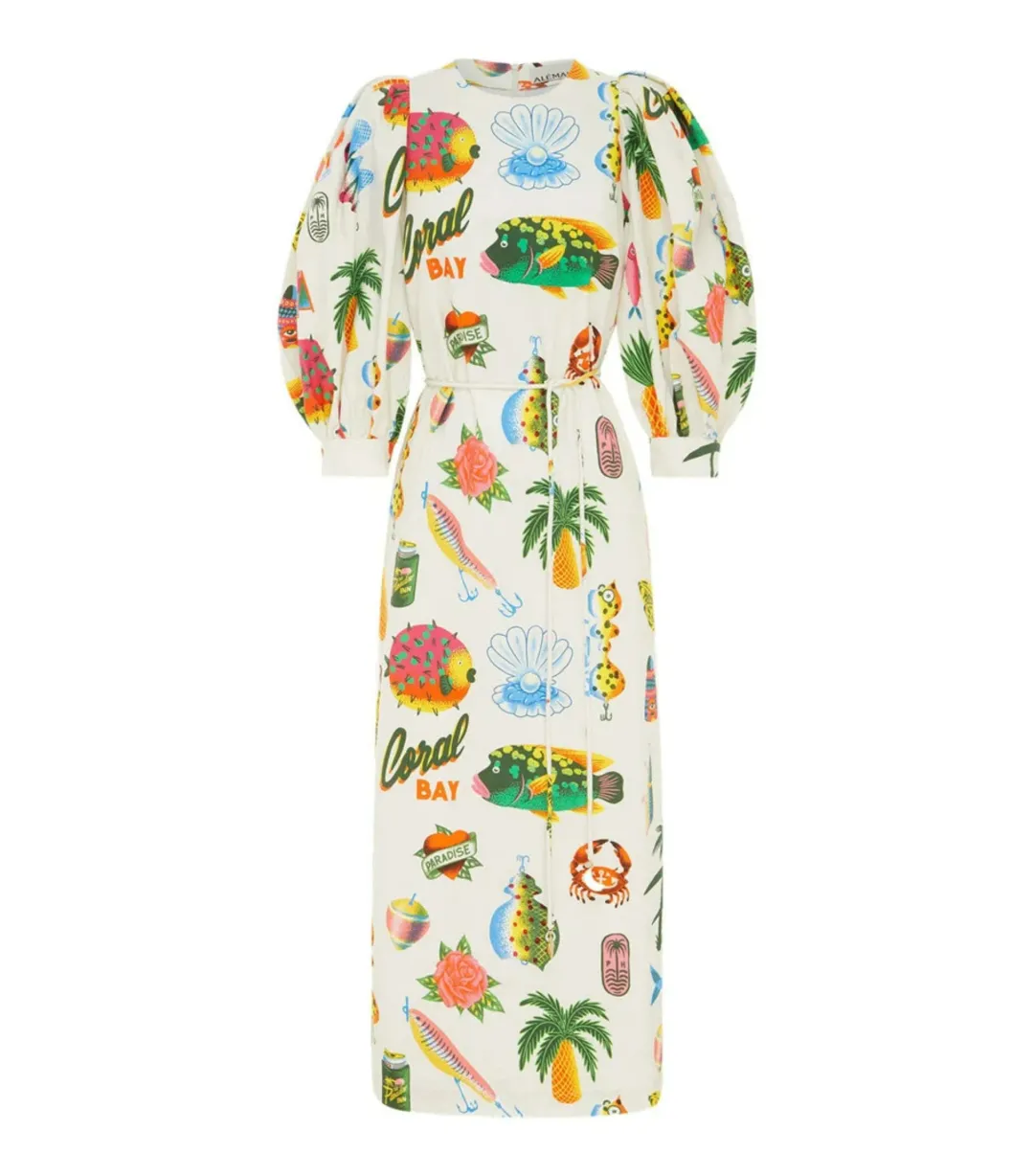 Alémais Samaki Puff Sleeve Midi Dress Print Size AU 12   for rent on The Volte - main image