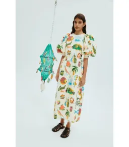 Alémais Samaki Puff Sleeve Midi Dress Print Size AU 12   for rent on The Volte - image 2