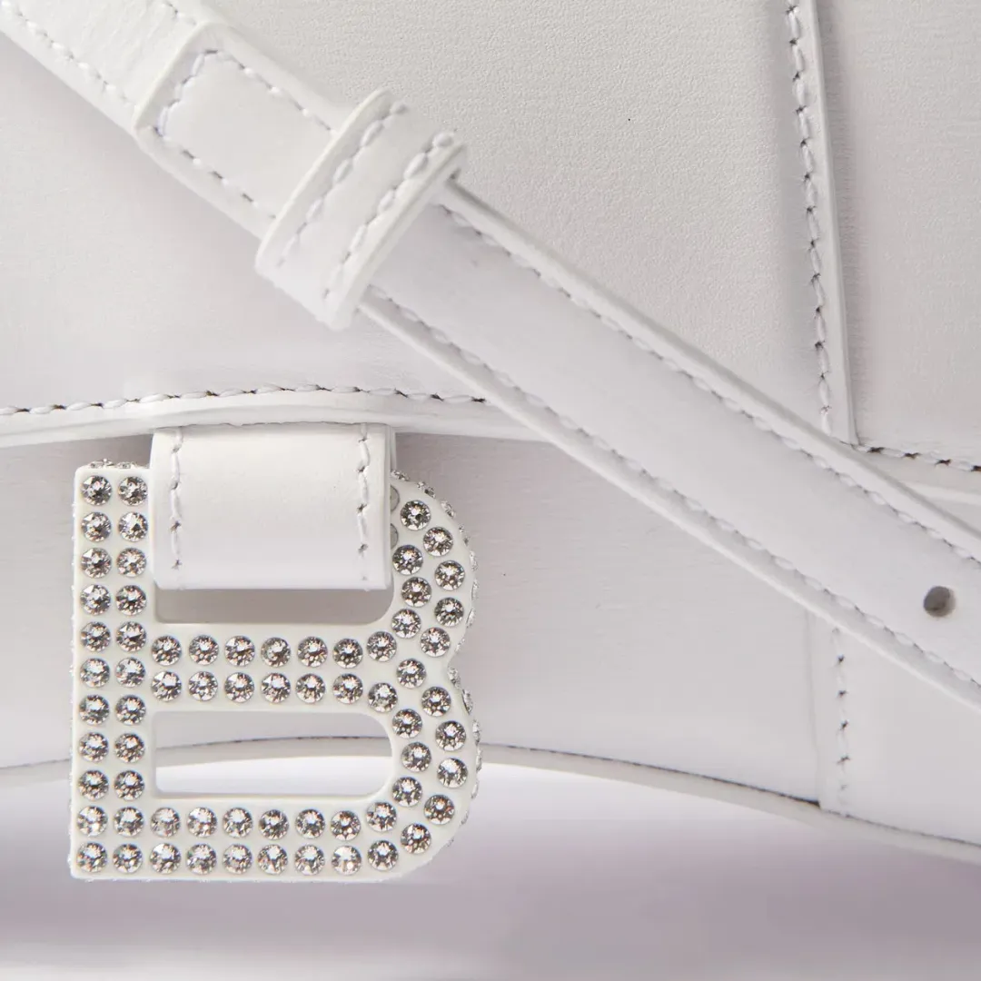 Balenciaga Hourglass Bag Crystal Logo White Size XS for rent on The Volte - main image