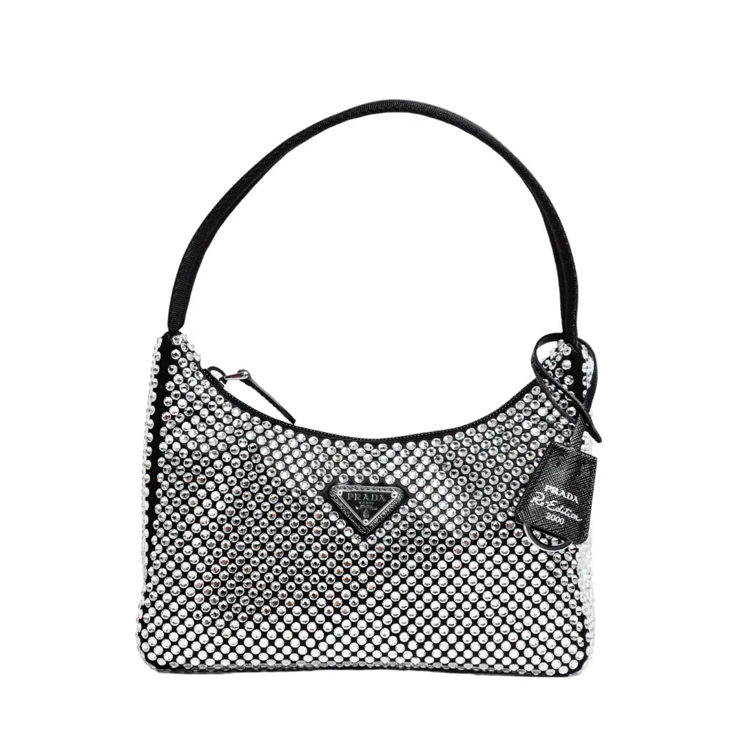Prada Satin Crystal Bag Black  for rent on The Volte - main image