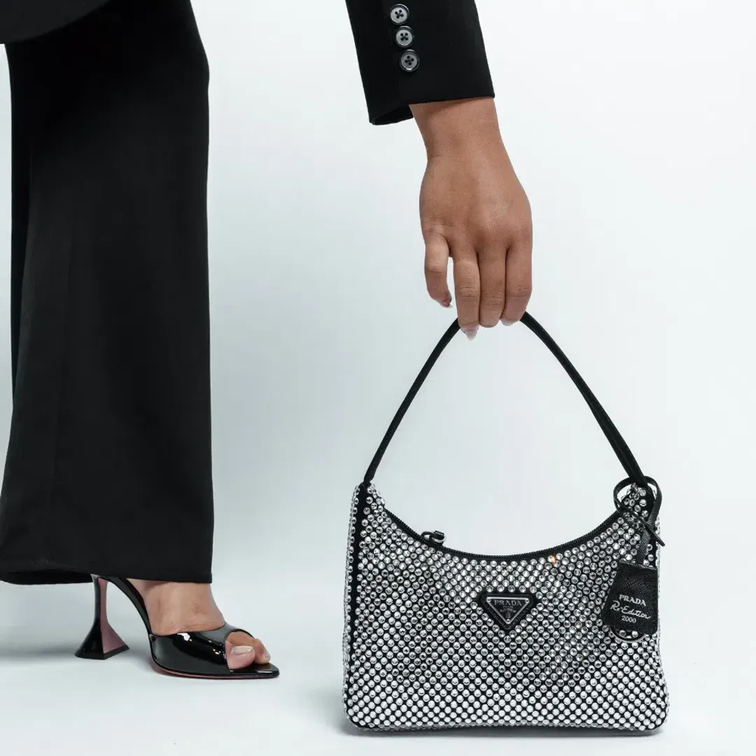 Prada Satin Crystal Bag Black  for rent on The Volte - main image
