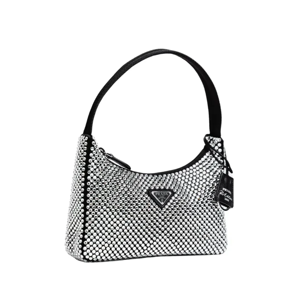 Prada Satin Crystal Bag Black  for rent on The Volte - main image
