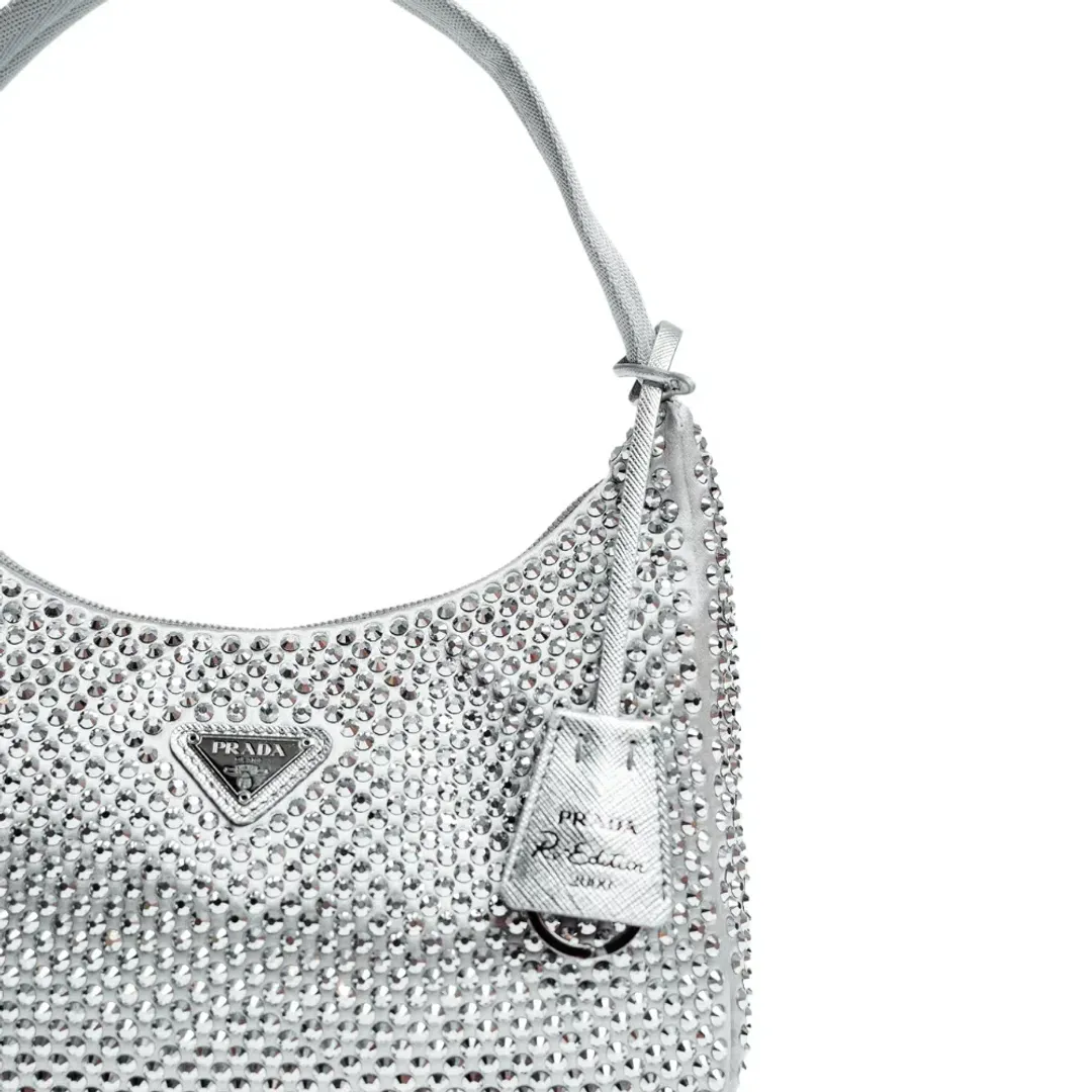 Prada Satin Crystal Bag Silver  for rent on The Volte - main image