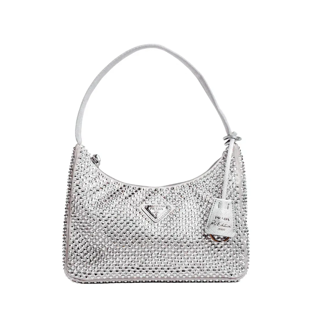 Prada Satin Crystal Bag Silver  for rent on The Volte - main image