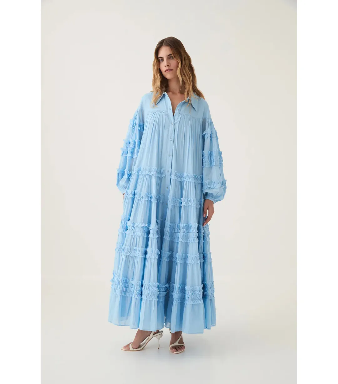 Aje Pastiche Tiered Maxi Dress Powder Blue Size AU 6 for rent on The Volte - main image