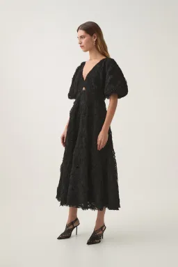 Aje Florential Textured Midi Dress Black Size 14 for rent on The Volte - image 3
