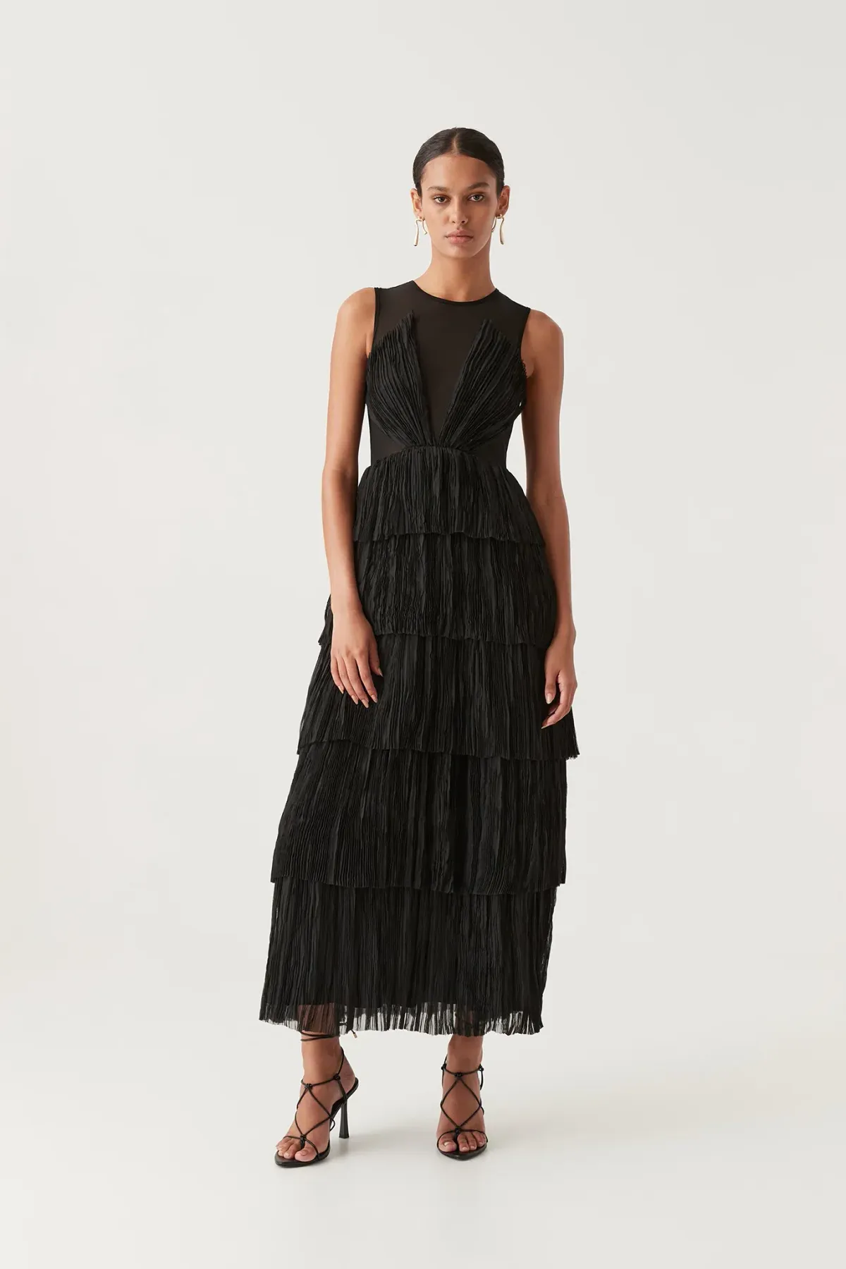 Aje Escapist Black Tiered Maxi Dress Size 10 for rent on The Volte - main image