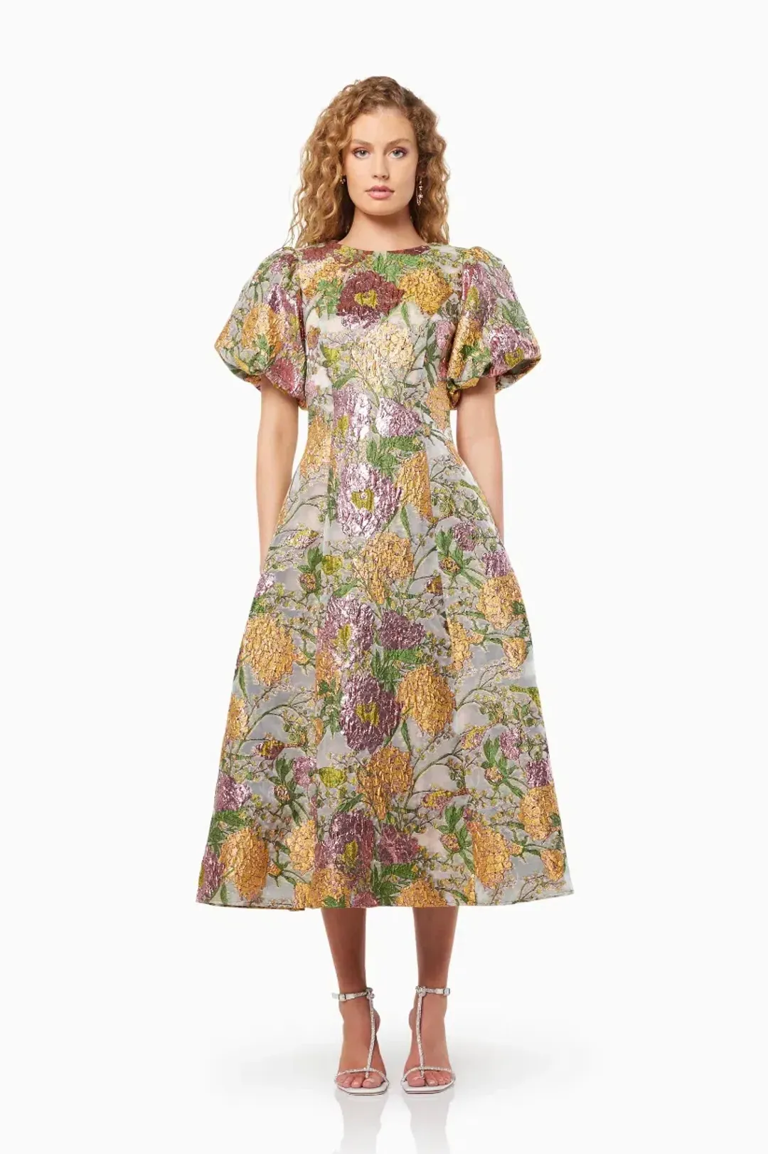 Elliatt Darlene Midi Dress Metallic Floral Size L / AU 12 for rent on The Volte - main image