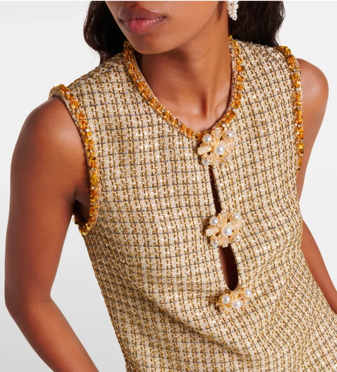 Self-Portrait Boucle Embellished Mini Dress Gold Size AU 10 for rent on The Volte - main image