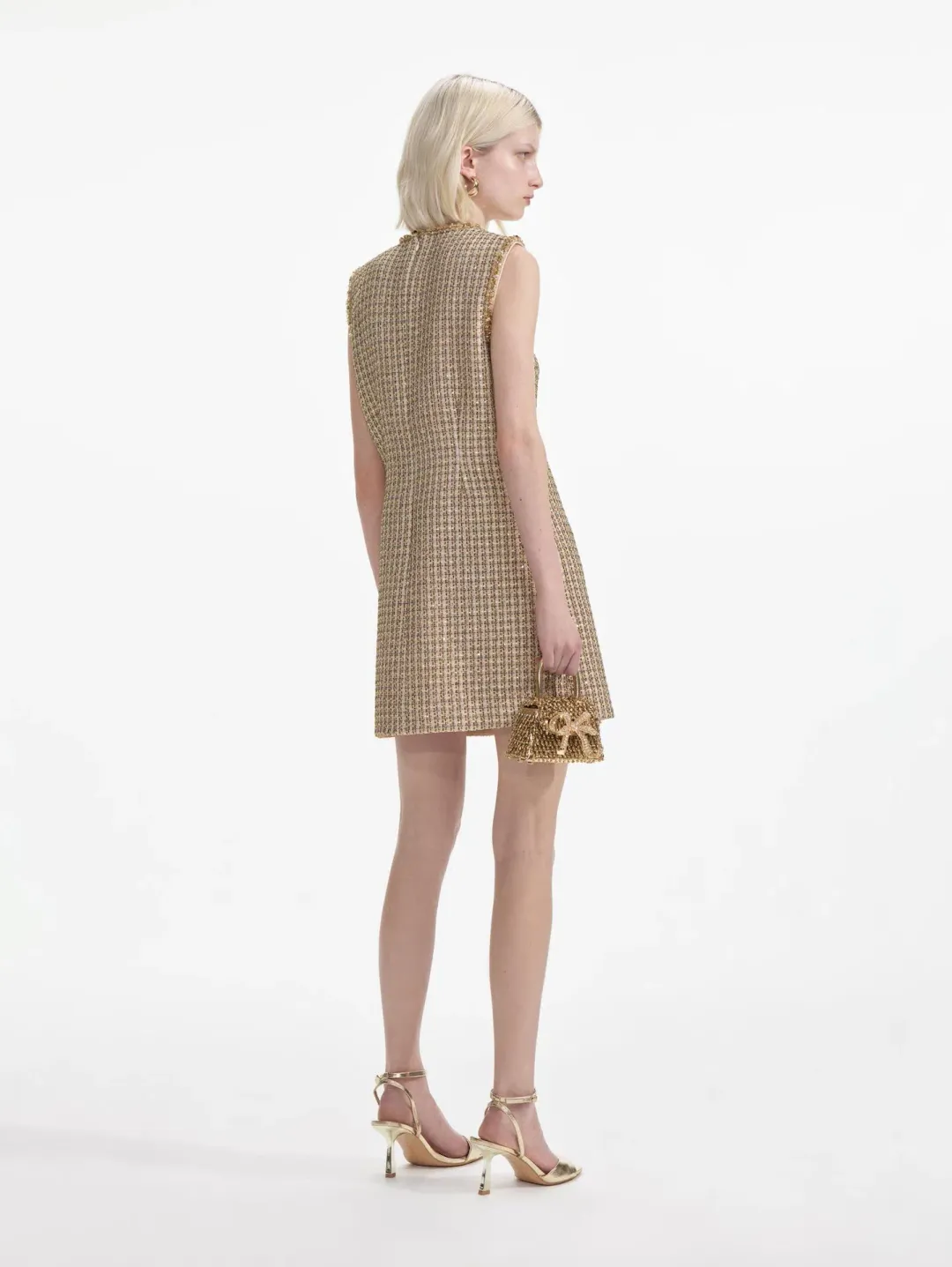 Self-Portrait Boucle Embellished Mini Dress Gold Size AU 10 for rent on The Volte - main image