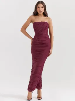 House of CB Sapphire Strapless Gathered Maxi Dress Wine Size XS / AU 6 for rent on The Volte - image 1