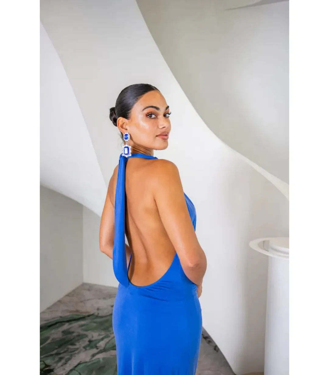 Sneaky Link Saint Plunge Maxi Dress in Sapphire Size AU 8 for rent on The Volte - main image