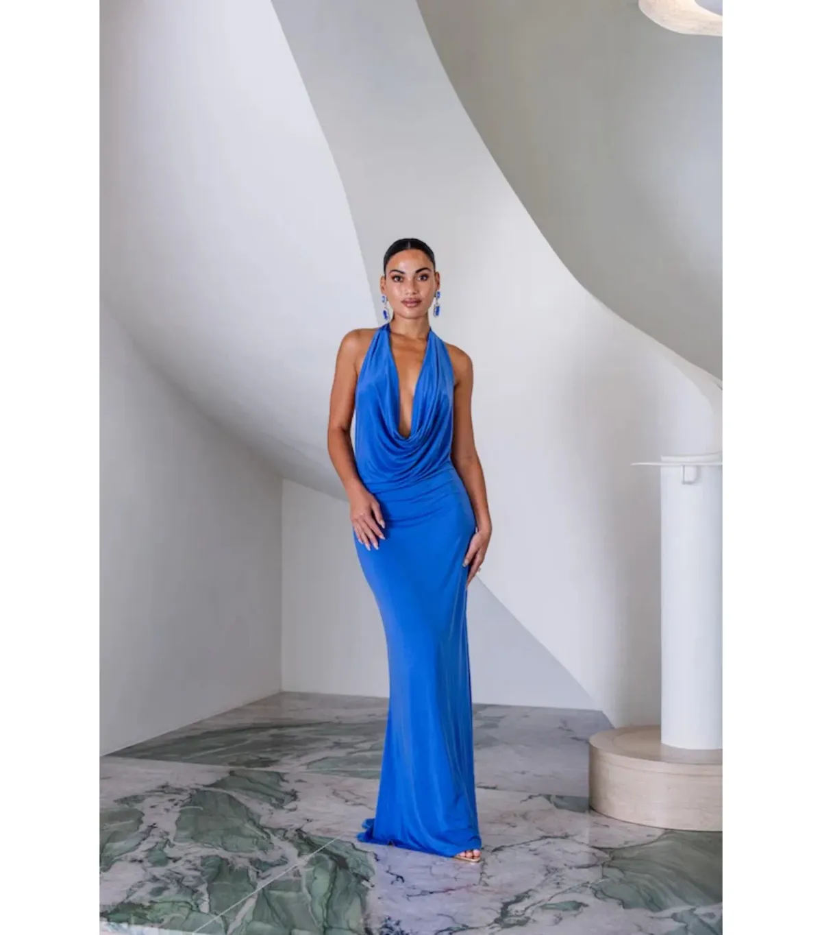 Sneaky Link Saint Plunge Maxi Dress in Sapphire Size AU 8 for rent on The Volte - main image
