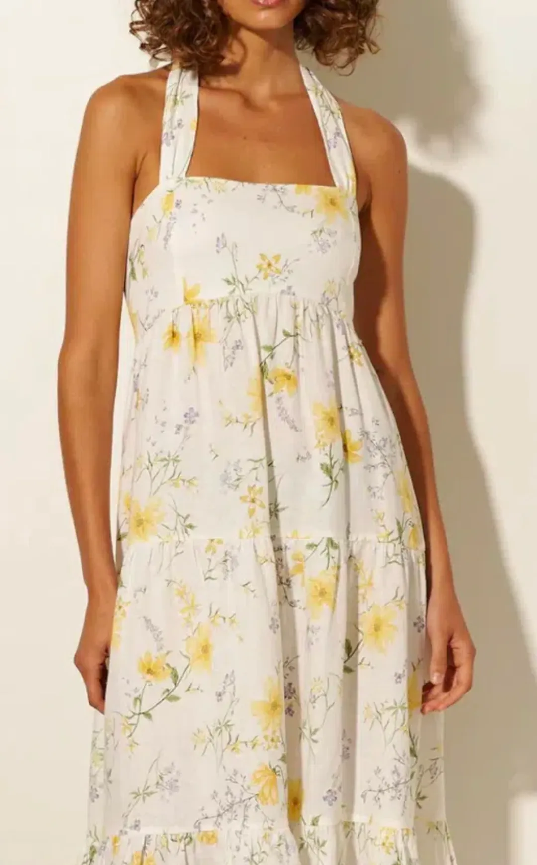 Kivari Adaline Wide Strap Linen Midi Dress Floral Size 10 for rent on The Volte - main image